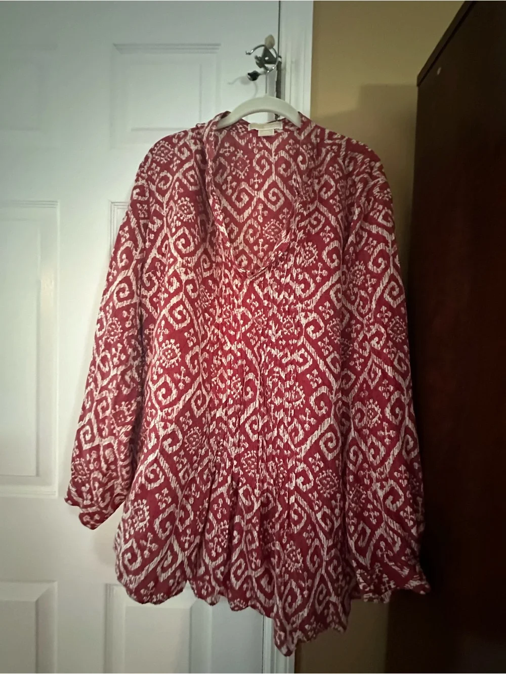 Michael Kors Red and White Ikat Tunic Top